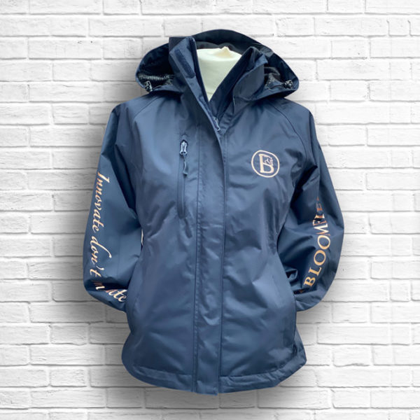 Ladies Fitted Navy & Rose Gold Jacket Fold Away Hood - Front