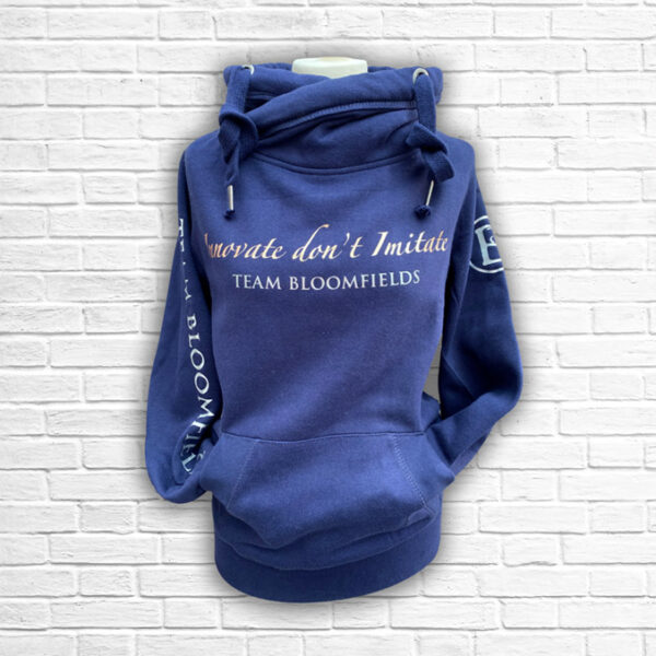 Ladies Navy Rose Gold & Silver Team Cross Necked Hoodie - Front