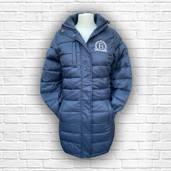 Ladies Quilted Navy, Silver & Rose Gold Coat - Front